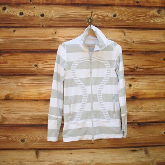 Lululemon In Stride Jacket Brushed White Silver Spoon Wide Bold Multi Stripe - Picture 4 of 12